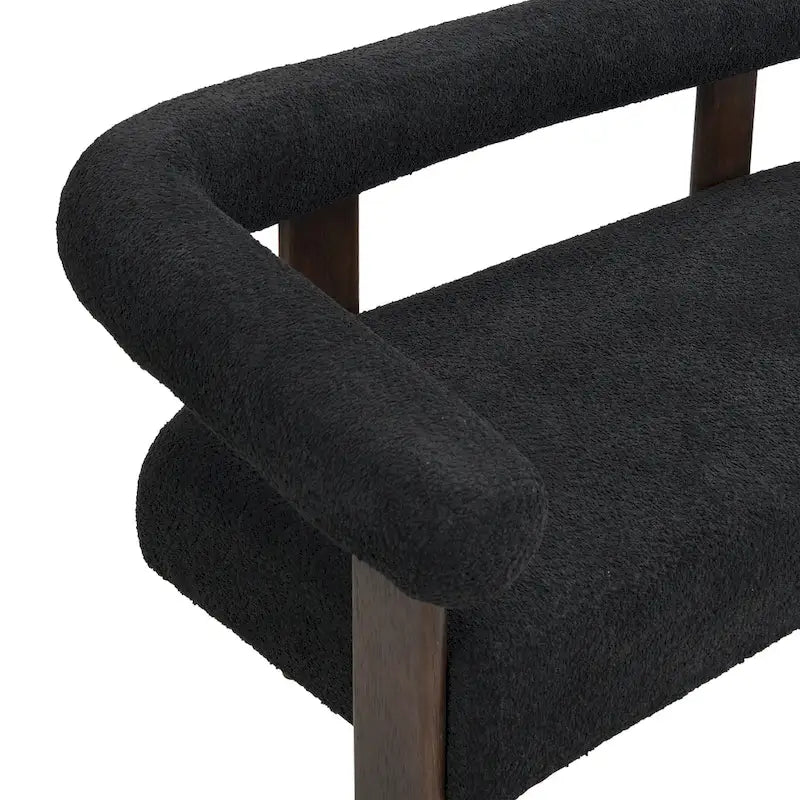 Green/Brown Round Armrest Upholstered Loveseat, 2-Seat, Rubberwood Frame