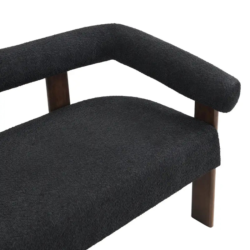 Green/Brown Round Armrest Upholstered Loveseat, 2-Seat, Rubberwood Frame