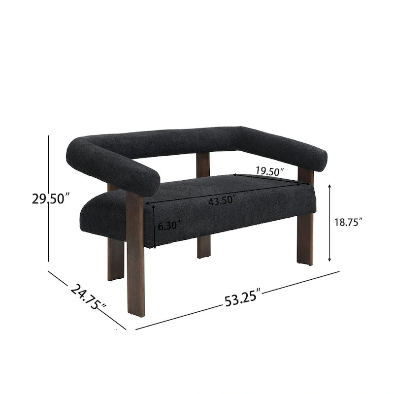Green/Brown Round Armrest Upholstered Loveseat, 2-Seat, Rubberwood Frame