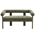Green/Brown Round Armrest Upholstered Loveseat, 2-Seat, Rubberwood Frame