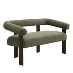 Green/Brown Round Armrest Upholstered Loveseat, 2-Seat, Rubberwood Frame