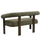 Green/Brown Round Armrest Upholstered Loveseat, 2-Seat, Rubberwood Frame