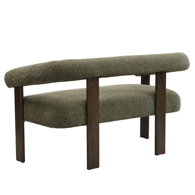 Green/Brown Round Armrest Upholstered Loveseat, 2-Seat, Rubberwood Frame