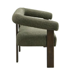 Green/Brown Round Armrest Upholstered Loveseat, 2-Seat, Rubberwood Frame