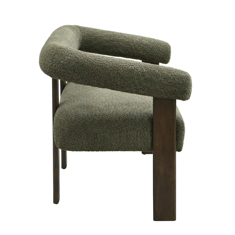 Green/Brown Round Armrest Upholstered Loveseat, 2-Seat, Rubberwood Frame