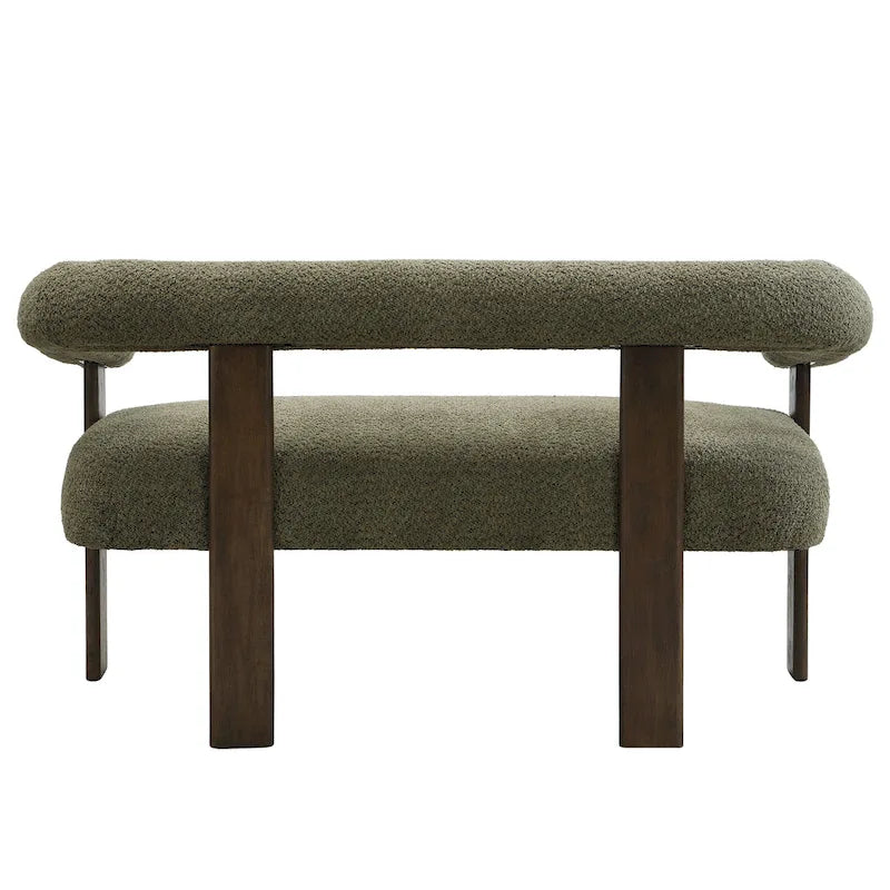 Green/Brown Round Armrest Upholstered Loveseat, 2-Seat, Rubberwood Frame