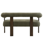 Green/Brown Round Armrest Upholstered Loveseat, 2-Seat, Rubberwood Frame
