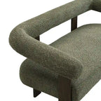 Green/Brown Round Armrest Upholstered Loveseat, 2-Seat, Rubberwood Frame