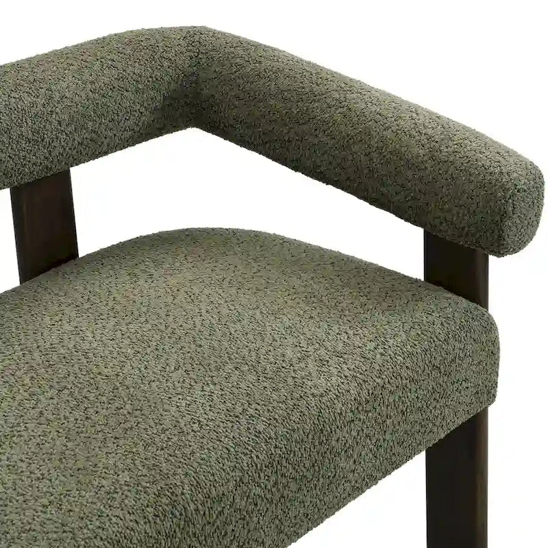 Green/Brown Round Armrest Upholstered Loveseat, 2-Seat, Rubberwood Frame