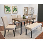 Dark Pine 6-Piece Dining Set with Hairpin Legs – Beige / Blue / Grey, Seats 6