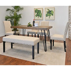 Dark Pine 6-Piece Dining Set with Hairpin Legs – Beige / Blue / Grey, Seats 6