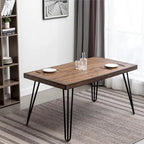 Dark Pine 6-Piece Dining Set with Hairpin Legs – Beige / Blue / Grey, Seats 6