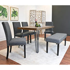 Dark Pine 6-Piece Dining Set with Hairpin Legs – Beige / Blue / Grey, Seats 6