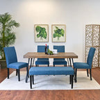 Dark Pine 6-Piece Dining Set with Hairpin Legs – Beige / Blue / Grey, Seats 6