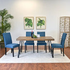 Dark Pine 6-Piece Dining Set with Hairpin Legs – Beige / Blue / Grey, Seats 6
