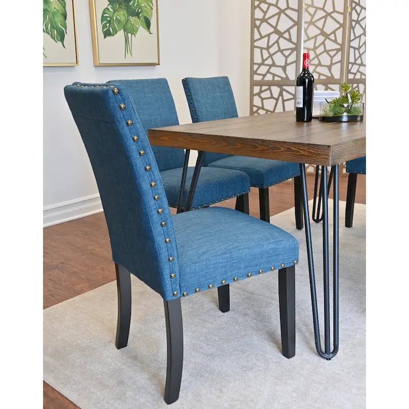 Dark Pine 6-Piece Dining Set with Hairpin Legs – Beige / Blue / Grey, Seats 6