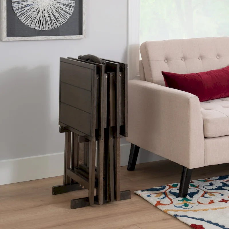 4-Piece Folding Tray Table Set with Stand - 26.5  - Gray