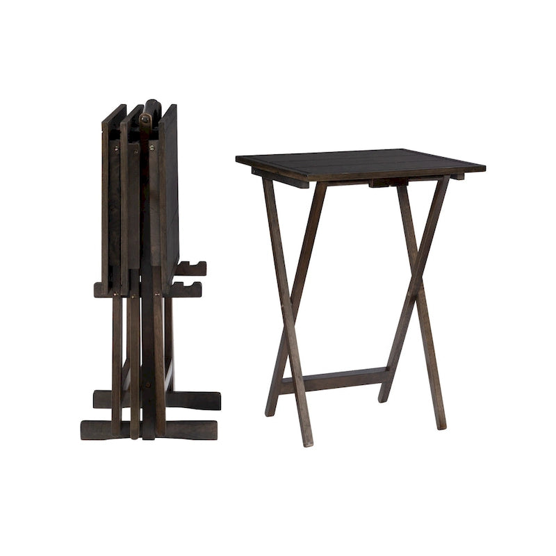 Grey Folding Tray Table Set, Plank-Style, 4-Person Use