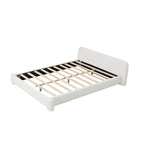 White Boucle Upholstered Platform Bed with Headboard, Queen, 1-Person