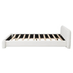 White Boucle Upholstered Platform Bed with Headboard, Queen, 1-Person