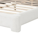 White Boucle Upholstered Platform Bed with Headboard, Queen, 1-Person