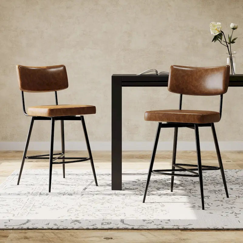 Roomfitters 26  Retro Swivel Counter Stools, Set of 2 PU Leather Bar Chairs with Cushioned Seat and Iron Frame