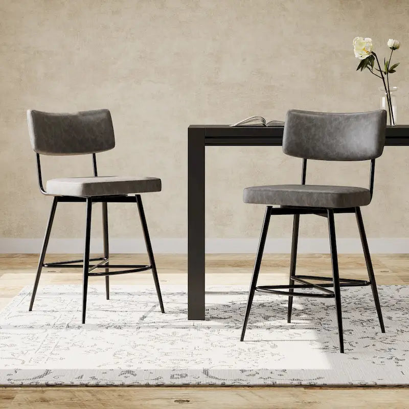 Brown Retro Swivel Counter Stool, Set of 2, PU Leather, Iron Frame