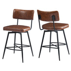 Brown Retro Swivel Counter Stool, Set of 2, PU Leather, Iron Frame