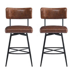 Brown Retro Swivel Counter Stool, Set of 2, PU Leather, Iron Frame