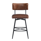 Brown Retro Swivel Counter Stool, Set of 2, PU Leather, Iron Frame