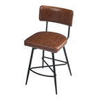 Brown Retro Swivel Counter Stool, Set of 2, PU Leather, Iron Frame