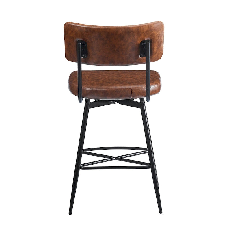 Brown Retro Swivel Counter Stool, Set of 2, PU Leather, Iron Frame