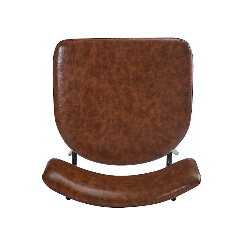 Brown Retro Swivel Counter Stool, Set of 2, PU Leather, Iron Frame