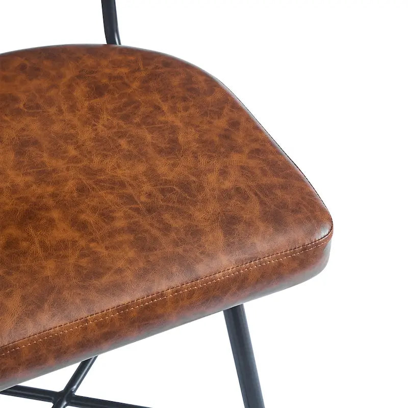 Brown Retro Swivel Counter Stool, Set of 2, PU Leather, Iron Frame