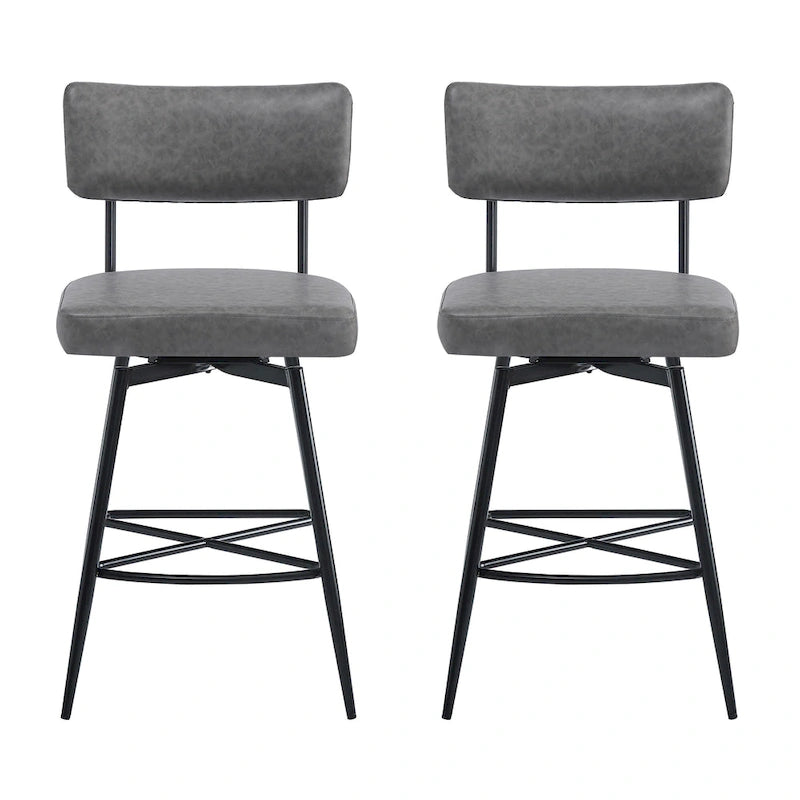 Brown Retro Swivel Counter Stool, Set of 2, PU Leather, Iron Frame