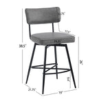 Brown Retro Swivel Counter Stool, Set of 2, PU Leather, Iron Frame