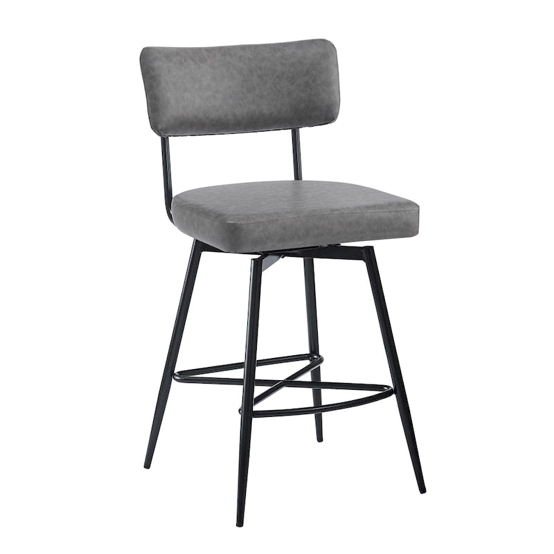 Brown Retro Swivel Counter Stool, Set of 2, PU Leather, Iron Frame