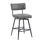 Brown Retro Swivel Counter Stool, Set of 2, PU Leather, Iron Frame