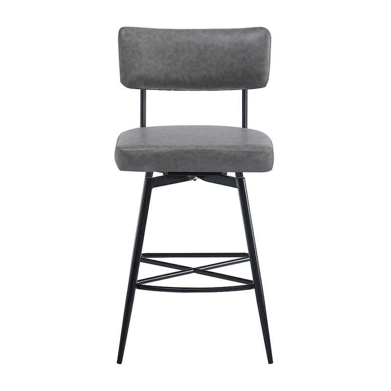 Brown Retro Swivel Counter Stool, Set of 2, PU Leather, Iron Frame