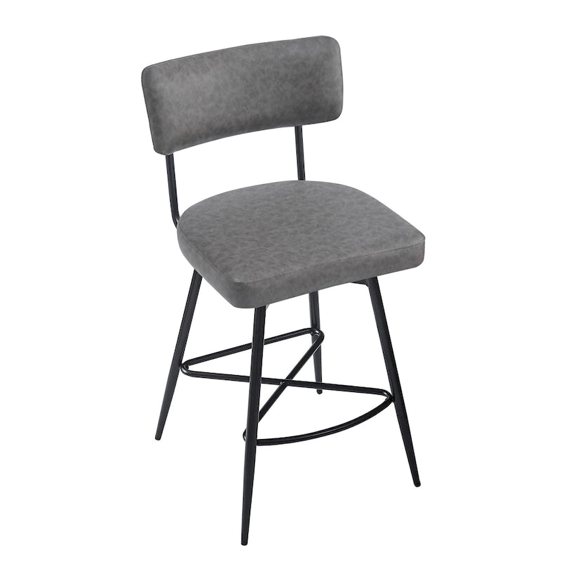 Brown Retro Swivel Counter Stool, Set of 2, PU Leather, Iron Frame