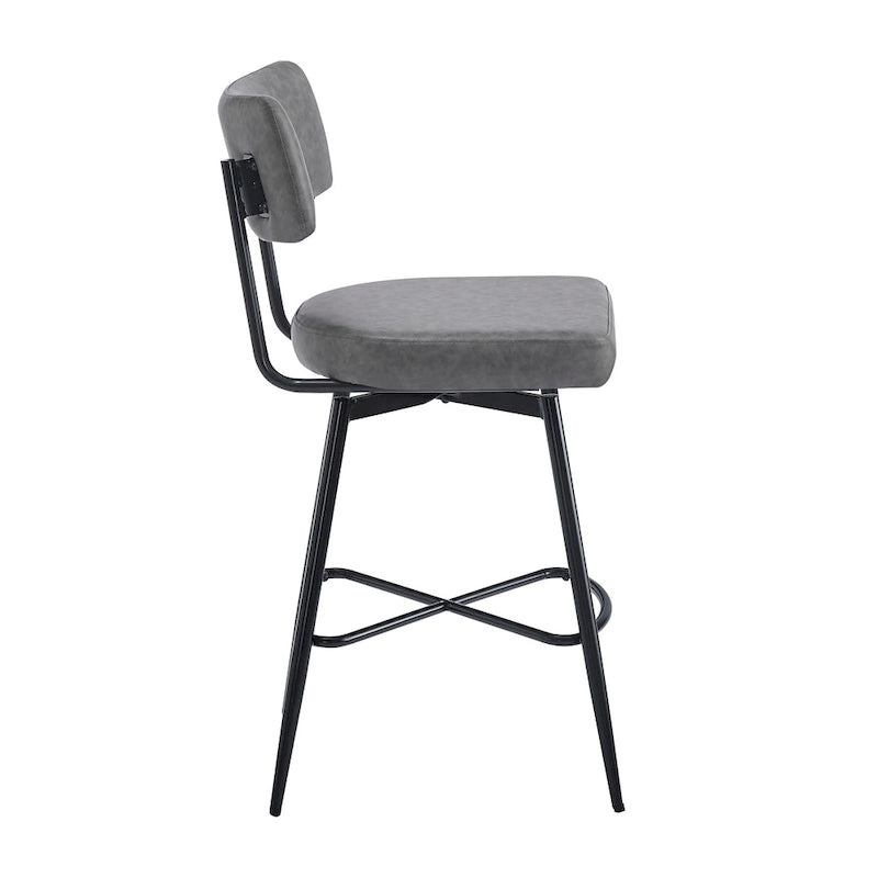 Brown Retro Swivel Counter Stool, Set of 2, PU Leather, Iron Frame