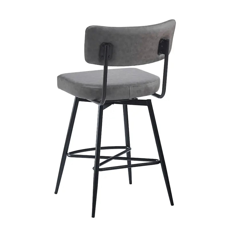 Brown Retro Swivel Counter Stool, Set of 2, PU Leather, Iron Frame