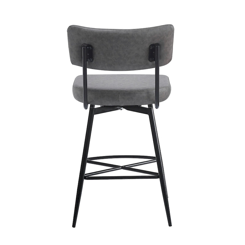 Brown Retro Swivel Counter Stool, Set of 2, PU Leather, Iron Frame