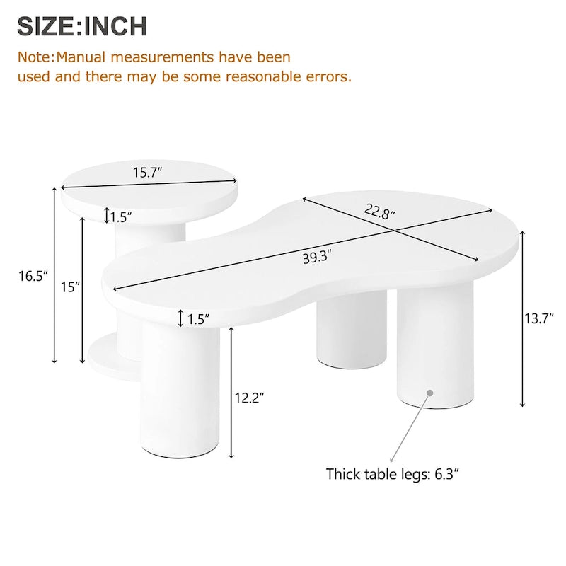 Set of 2 Nesting Cloud Coffee Table with Round Small Side Table