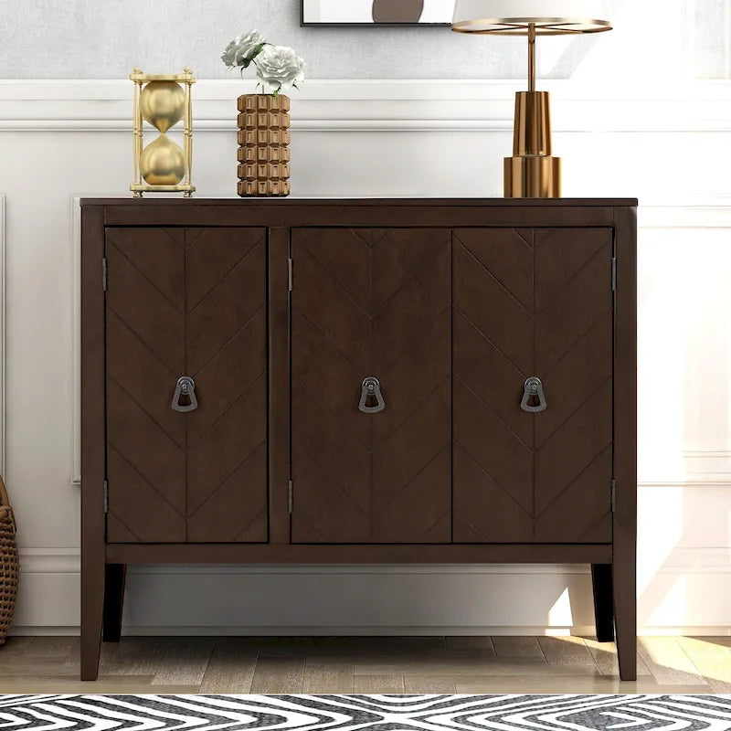 Brown / Navy Blue / Grey Storage Sideboard with Retro Handles, Adjustable Shelves, 1-Person Assembly