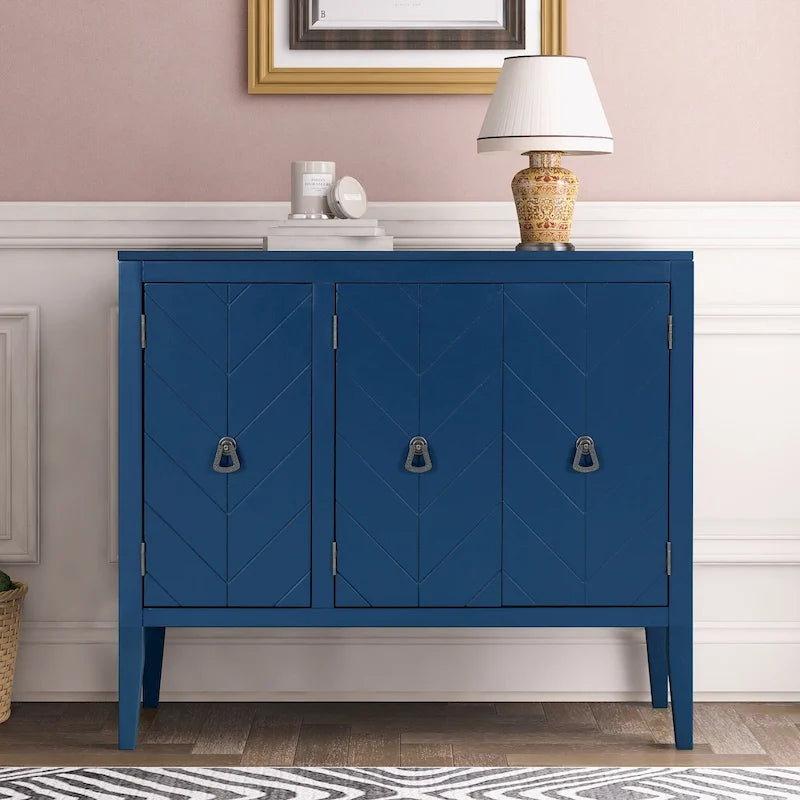 Brown / Navy Blue / Grey Storage Sideboard with Retro Handles, Adjustable Shelves, 1-Person Assembly