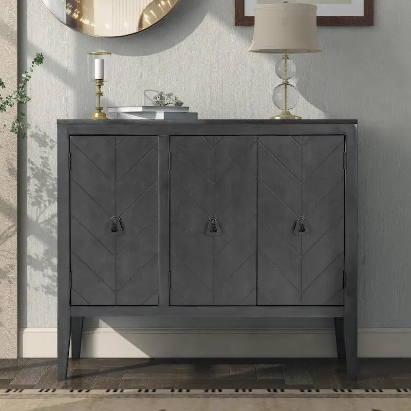 Brown / Navy Blue / Grey Storage Sideboard with Retro Handles, Adjustable Shelves, 1-Person Assembly