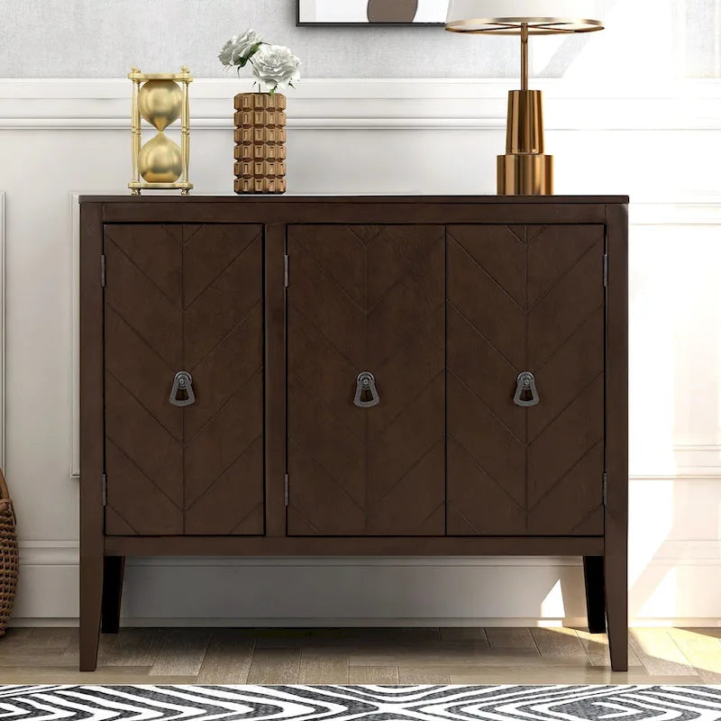 Brown / Navy Blue / Grey Storage Sideboard with Retro Handles, Adjustable Shelves, 1-Person Assembly