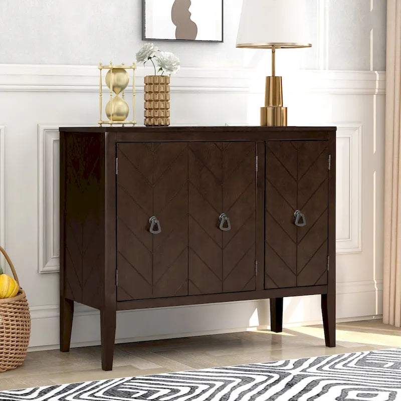 Brown / Navy Blue / Grey Storage Sideboard with Retro Handles, Adjustable Shelves, 1-Person Assembly