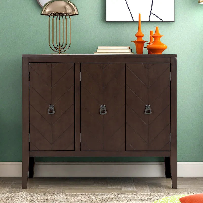 Brown / Navy Blue / Grey Storage Sideboard with Retro Handles, Adjustable Shelves, 1-Person Assembly